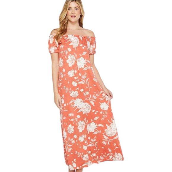 Rachel Pally Ossiane off shoulder maxi dress chipotle peony large - Picture 1 of 16